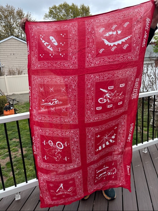 Marc Jacobs Accessories - Marc Jacobs Red Graphic DINOSAURS DAREDEVIL Bandana Print Scarf-RARE